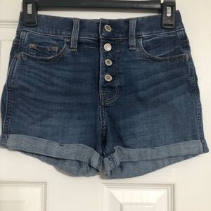 Hollister buttonfly high Rise shortie stretch women size 1/25 cuffed jean shorts